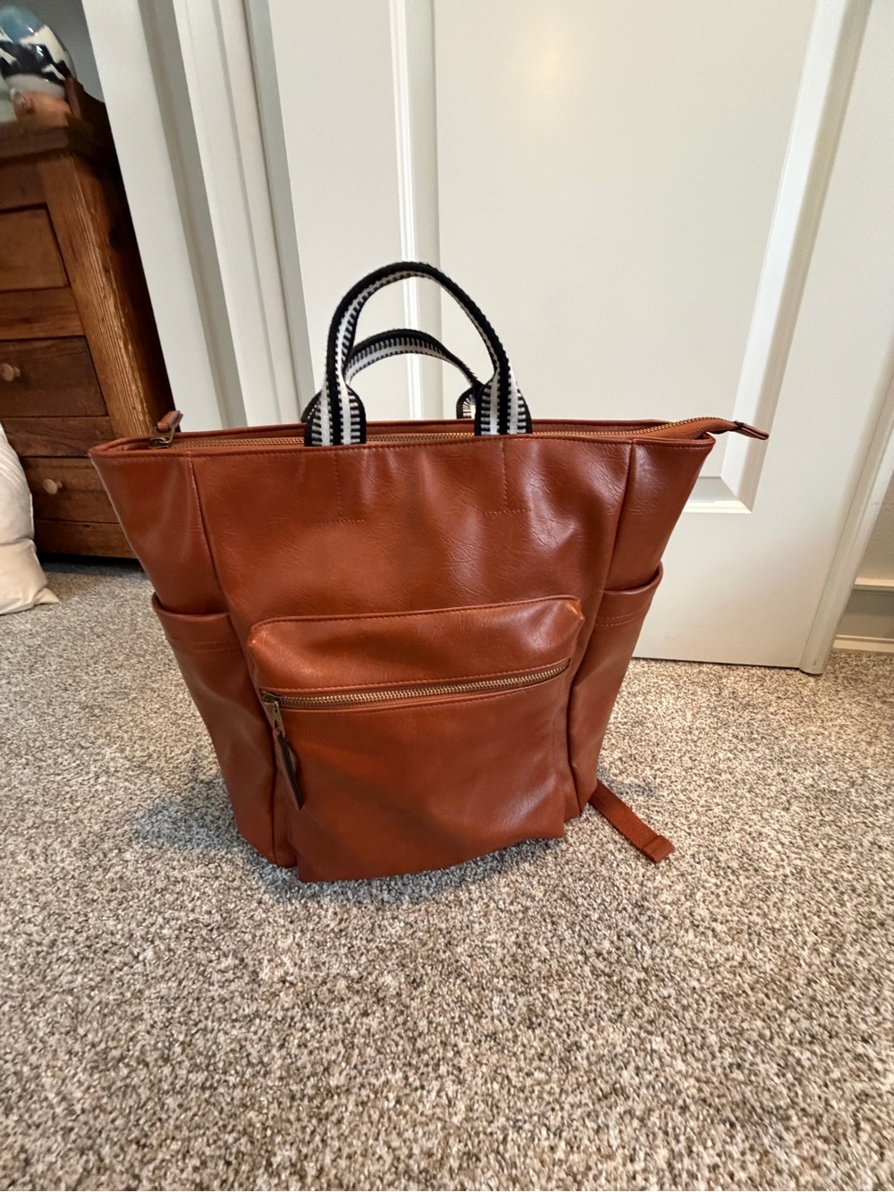 Women’s Leather Tote Backpack in Cognac Brown